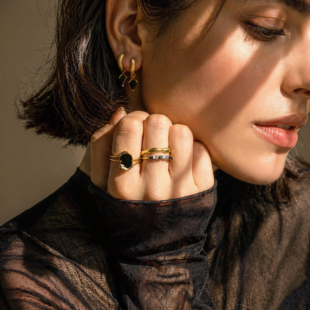 Black Onyx Black Diamond Ring - Serpent