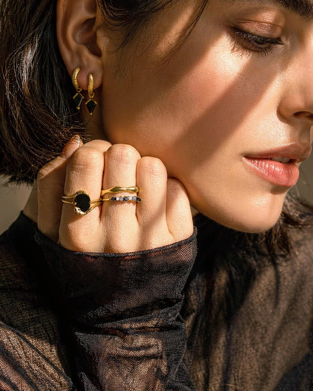 Black Onyx Black Diamond Ring - Serpent