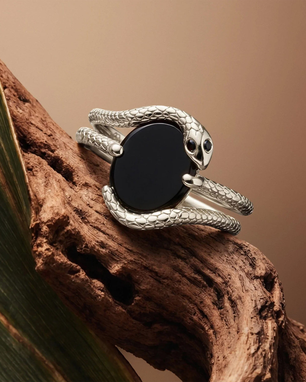 Black Onyx Black Diamond Ring - Serpent