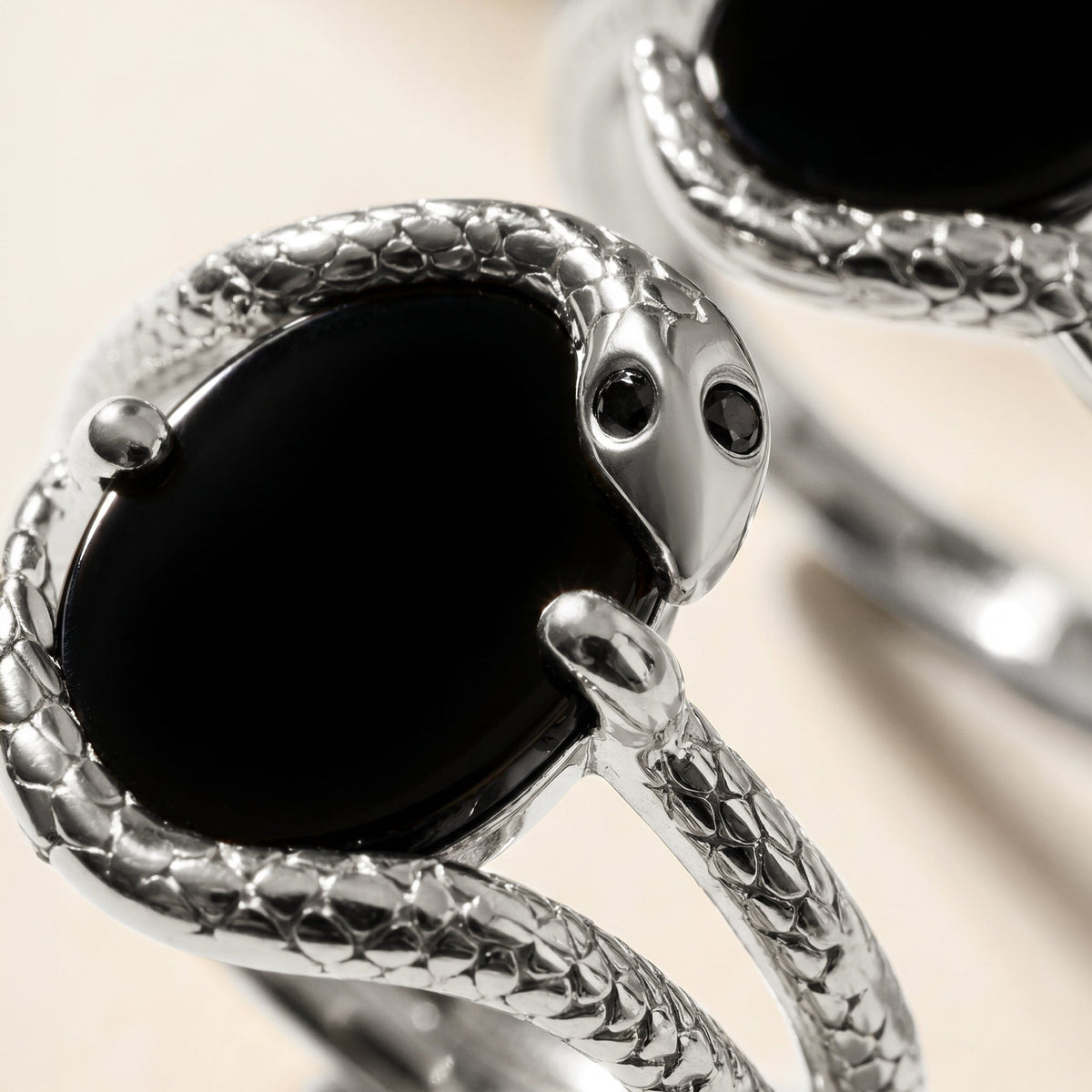 Black Onyx Black Diamond Ring - Serpent