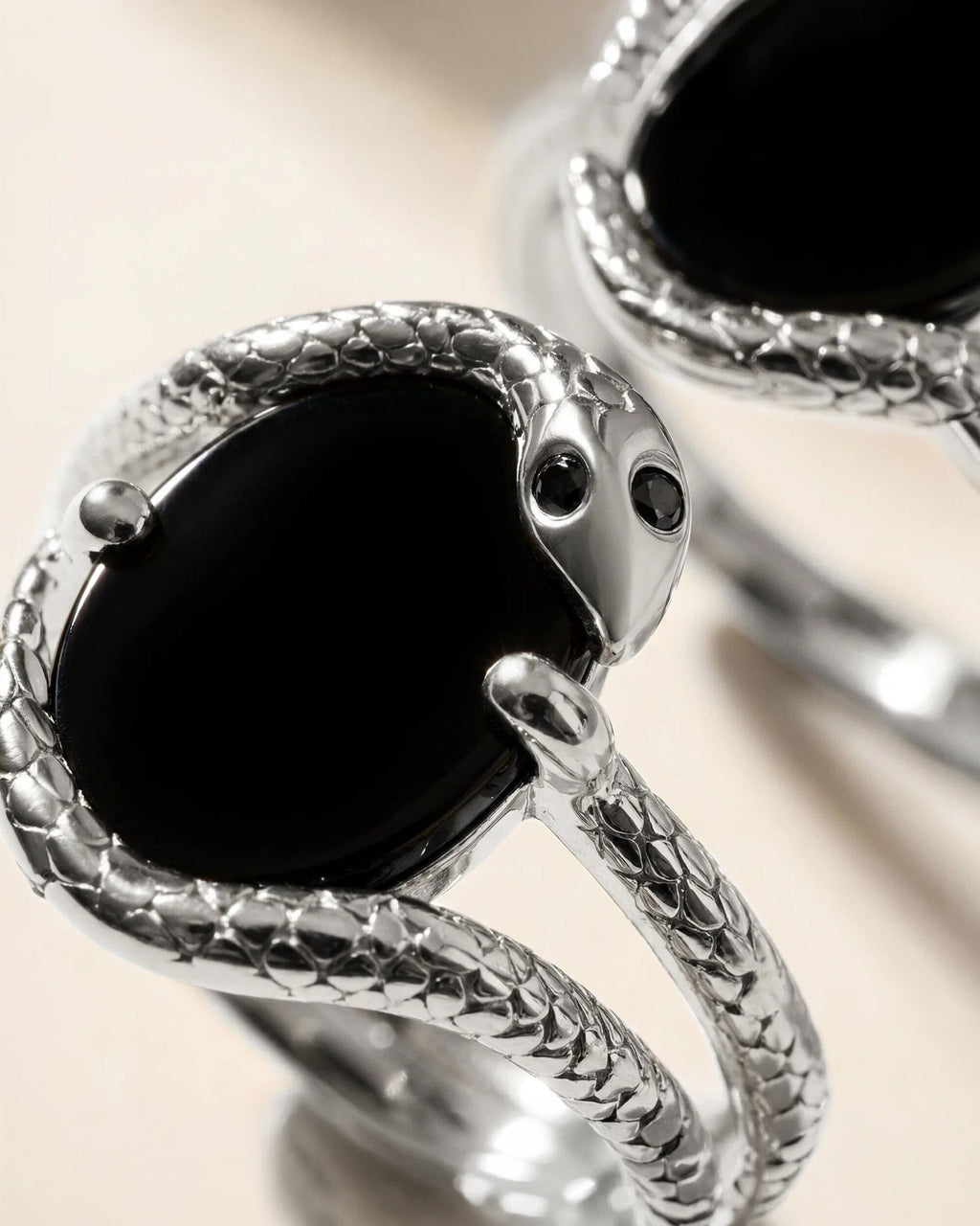Black Onyx Black Diamond Ring - Serpent