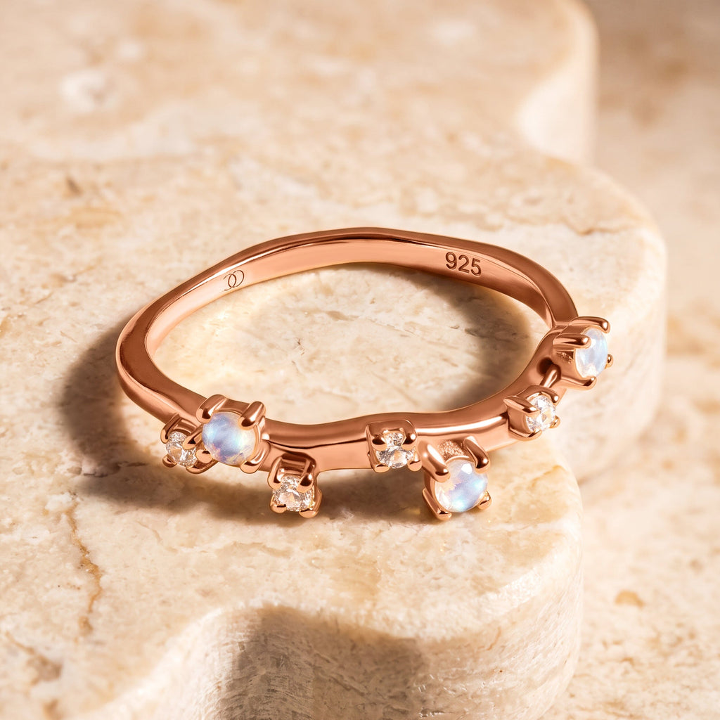 Fine Moonstone Lab Diamond Ring - Stardust Band