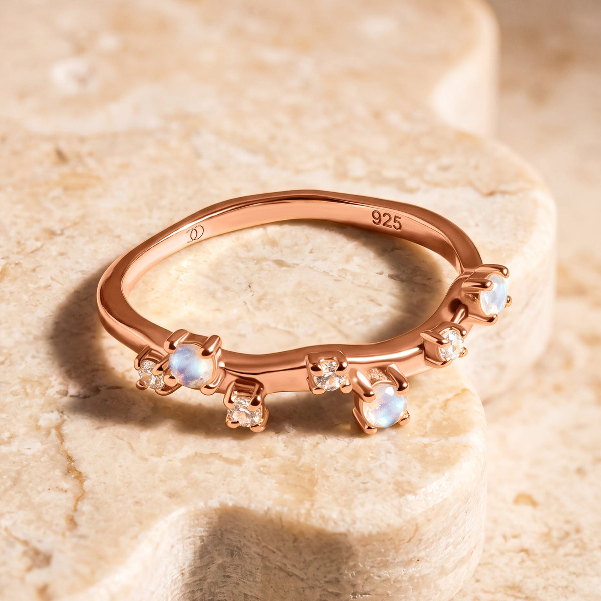 Fine Moonstone Lab Diamond Ring - Stardust Band