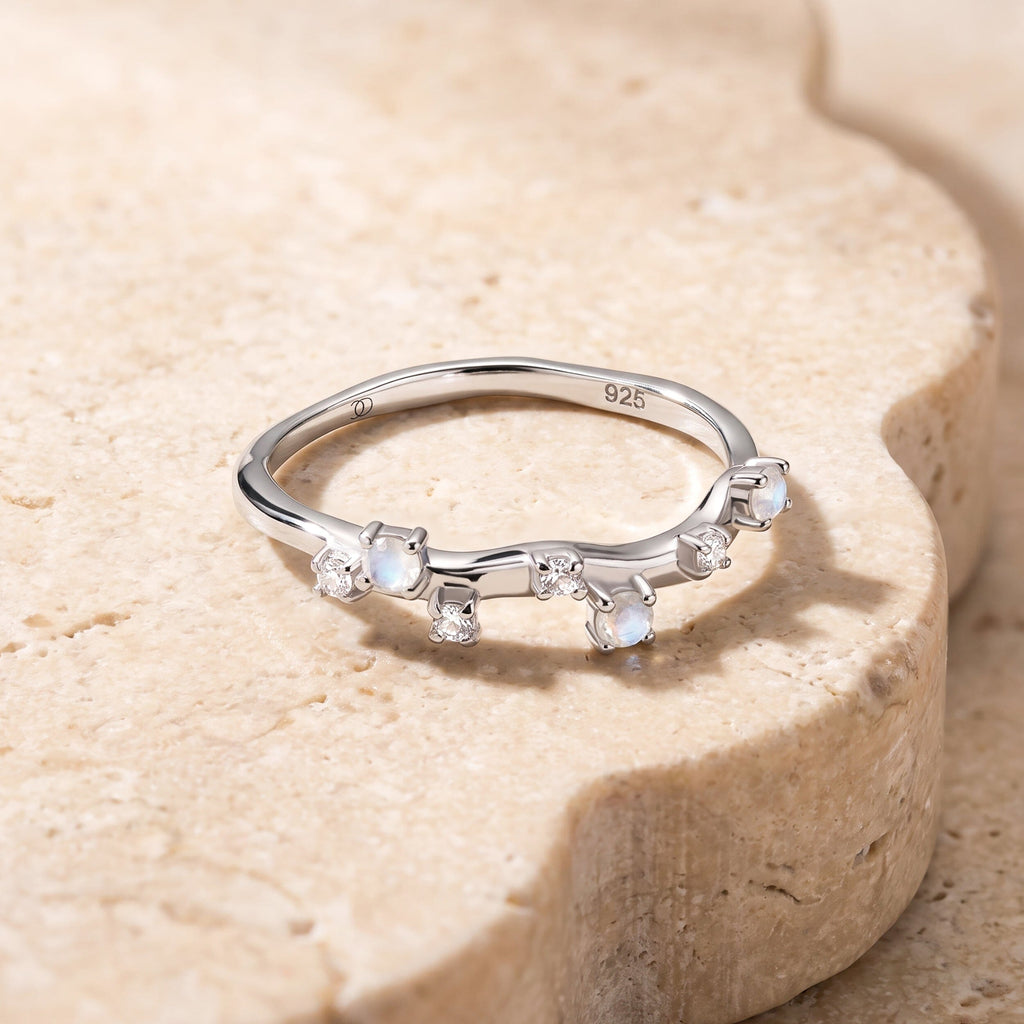 Fine Moonstone Lab Diamond Ring - Stardust Band