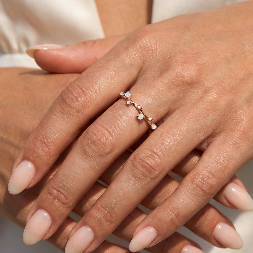 Fine Moonstone Lab Diamond Ring - Stardust Band