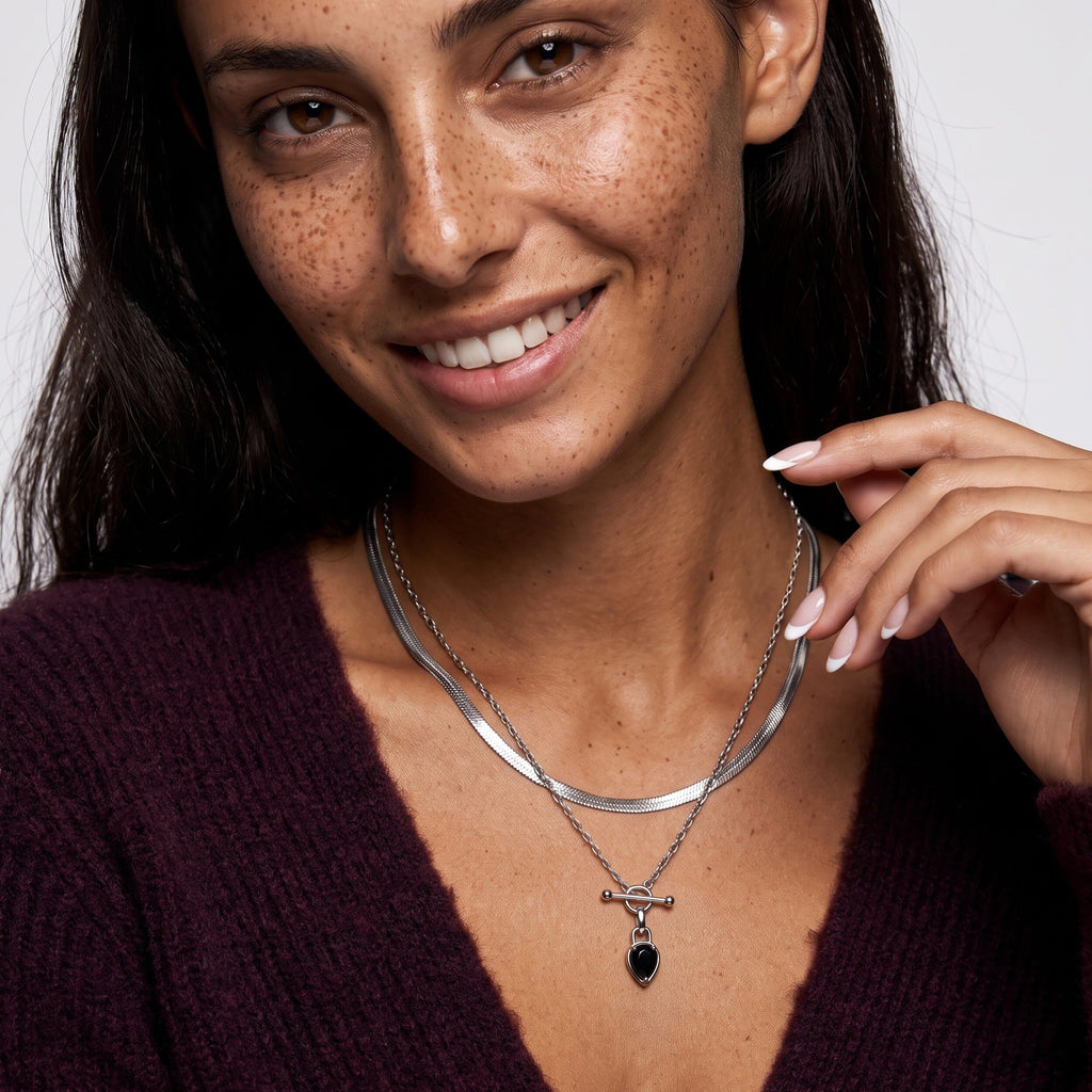 Black Onyx Talis T-Lock Necklace - December Birthstone