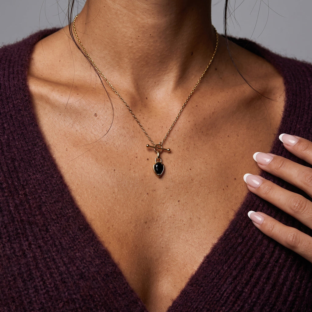 Black Onyx Talis T-Lock Necklace - December Birthstone