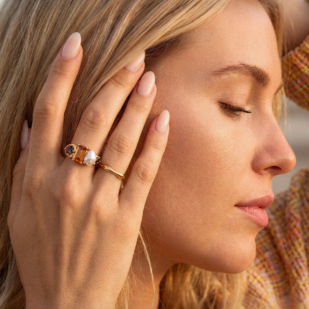 Citrine Pearl Treasure & Magma Ring