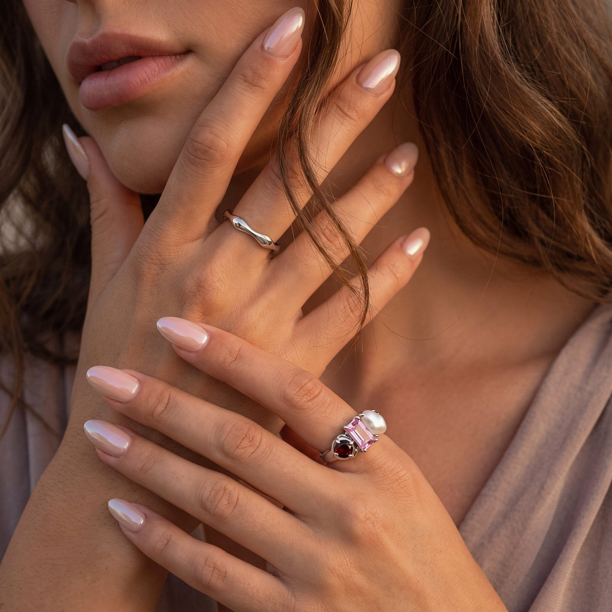 Garnet Pearl Treasure & Magma Rings