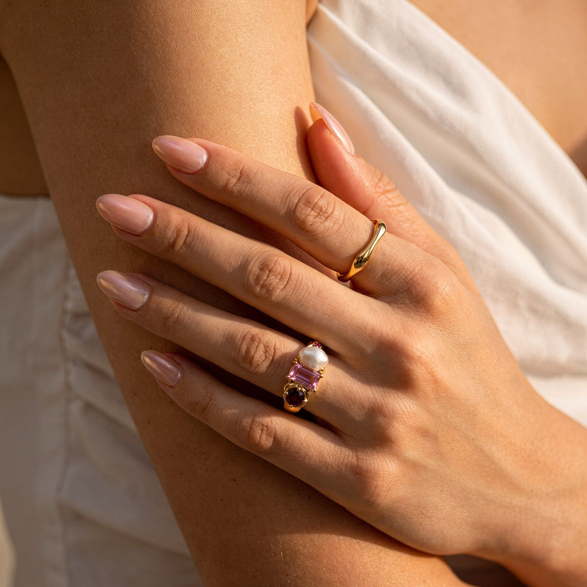 Garnet Pearl Treasure & Magma Rings