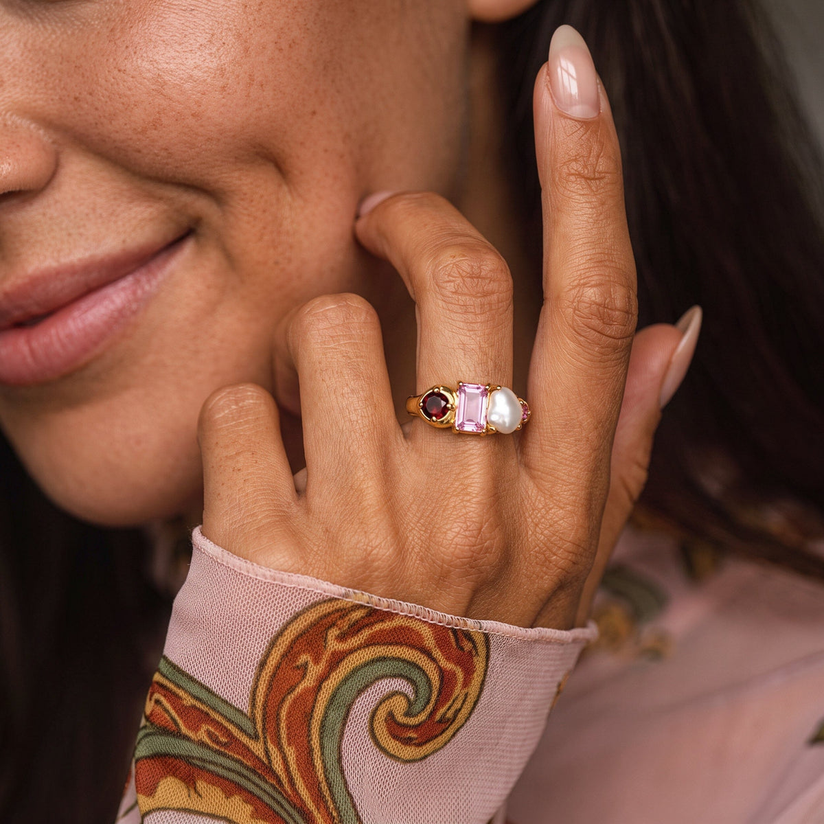 Rhodolite Garnet Pearl Ring - Treasure
