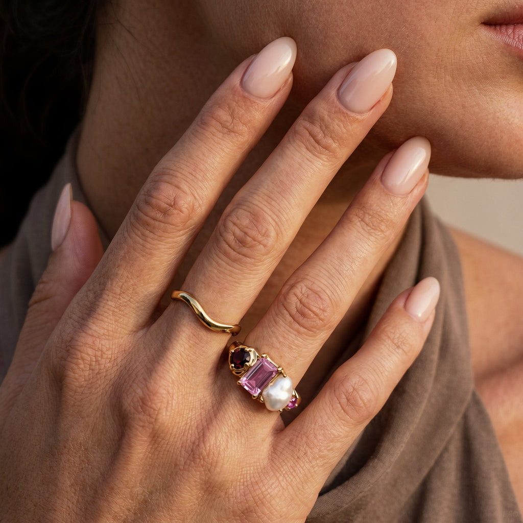 Rhodolite Garnet Treasure Ring & Waves Band