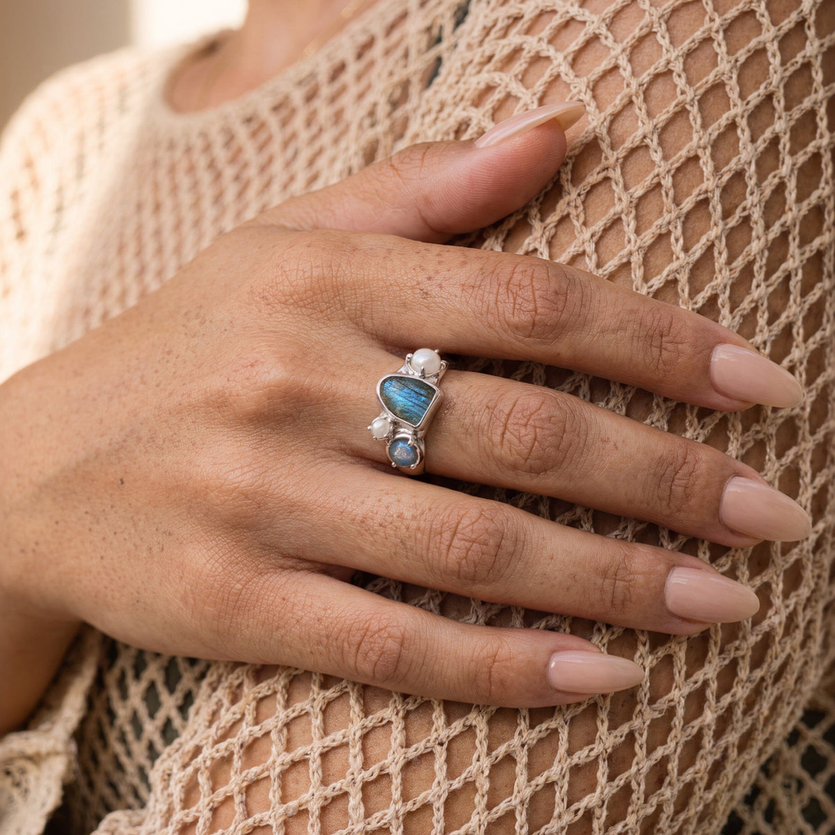 Labradorite Pearl Ring - Heirloom