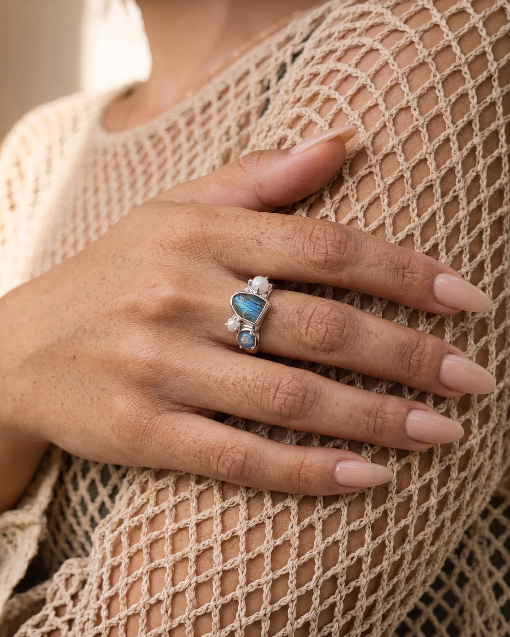 Labradorite Pearl Ring - Heirloom