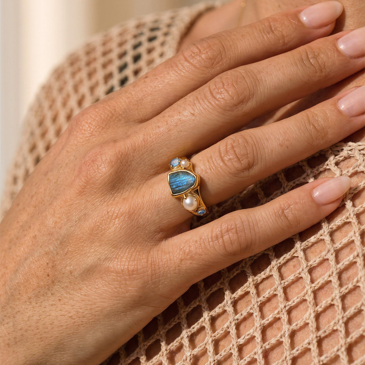 Labradorite Pearl Ring - Heirloom