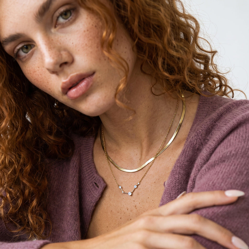 Fine Moonstone Lab Diamond Necklace - Aries Zodiac Constellation