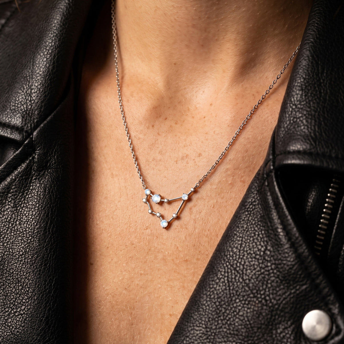Moonstone Diamond Necklace - Capricorn Zodiac Constellation