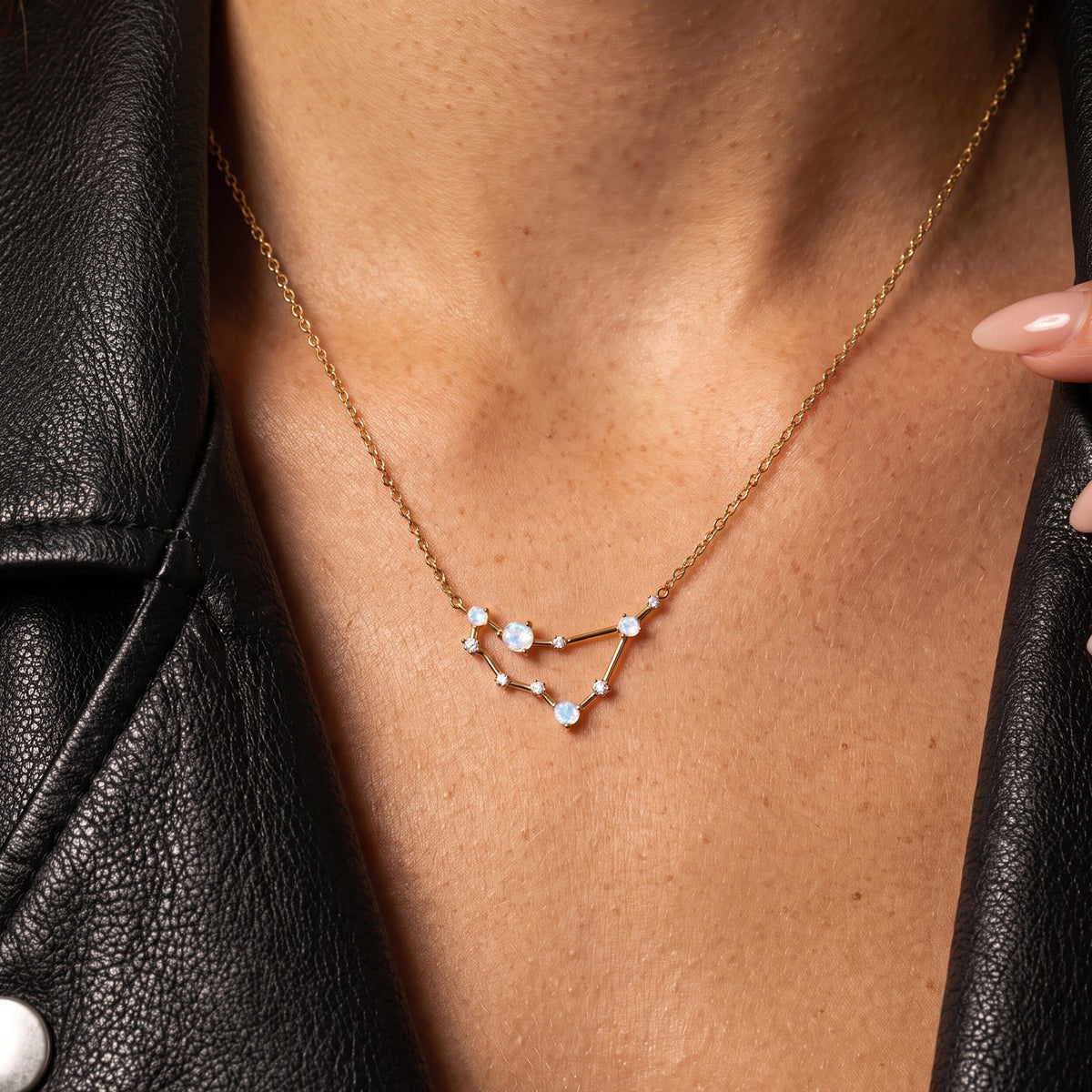 Moonstone Diamond Necklace - Capricorn Zodiac Constellation