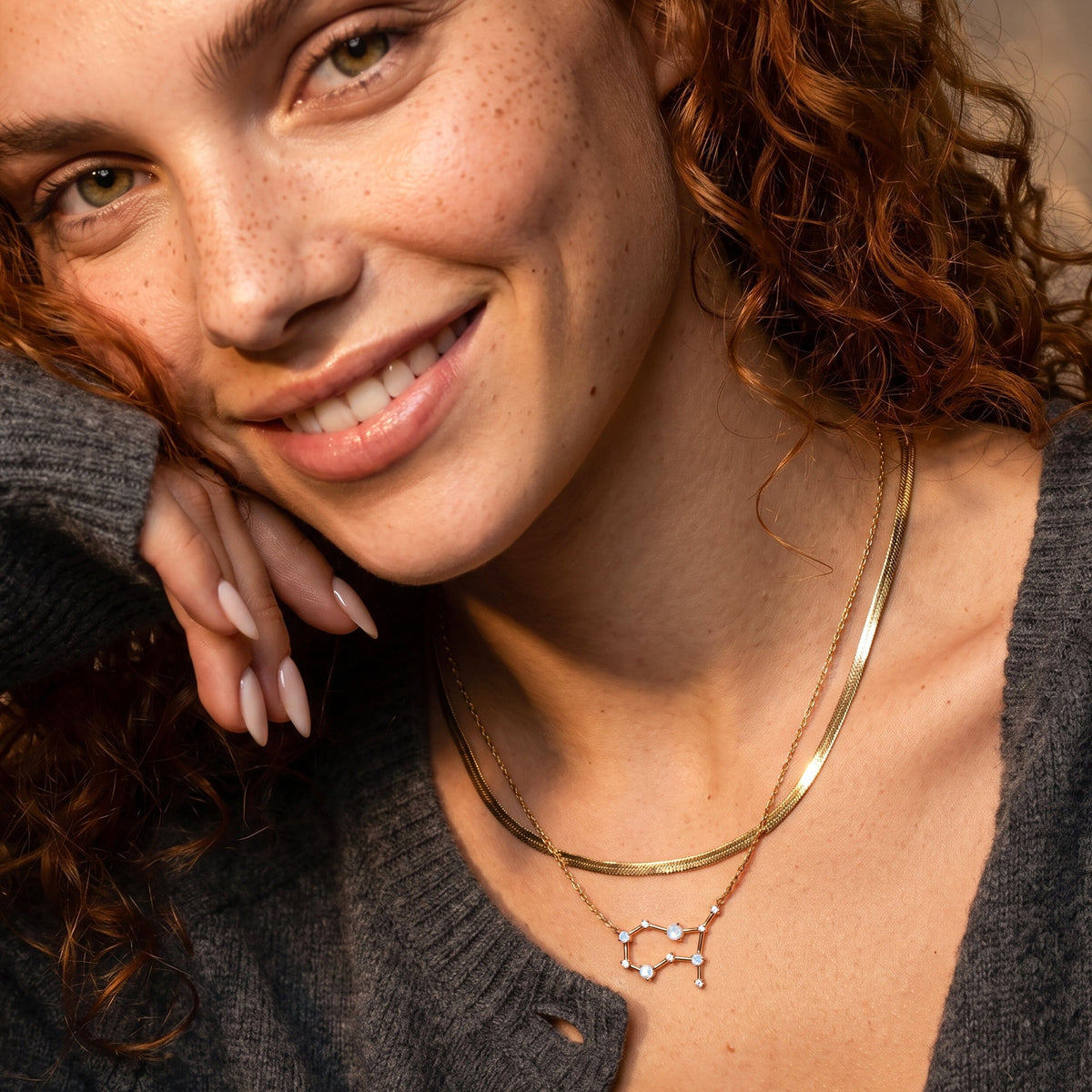 Fine Moonstone Lab Diamond Necklace - Gemini Zodiac Constellation