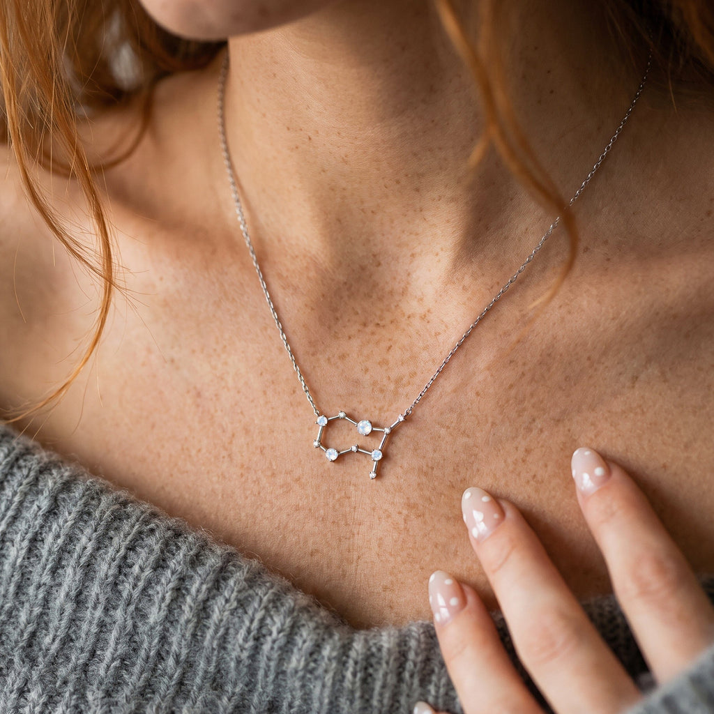 Fine Moonstone Lab Diamond Necklace - Gemini Zodiac Constellation