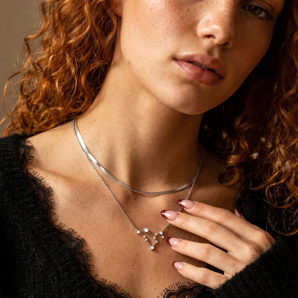 Fine Moonstone Lab Diamond Necklace - Leo Zodiac Constellation