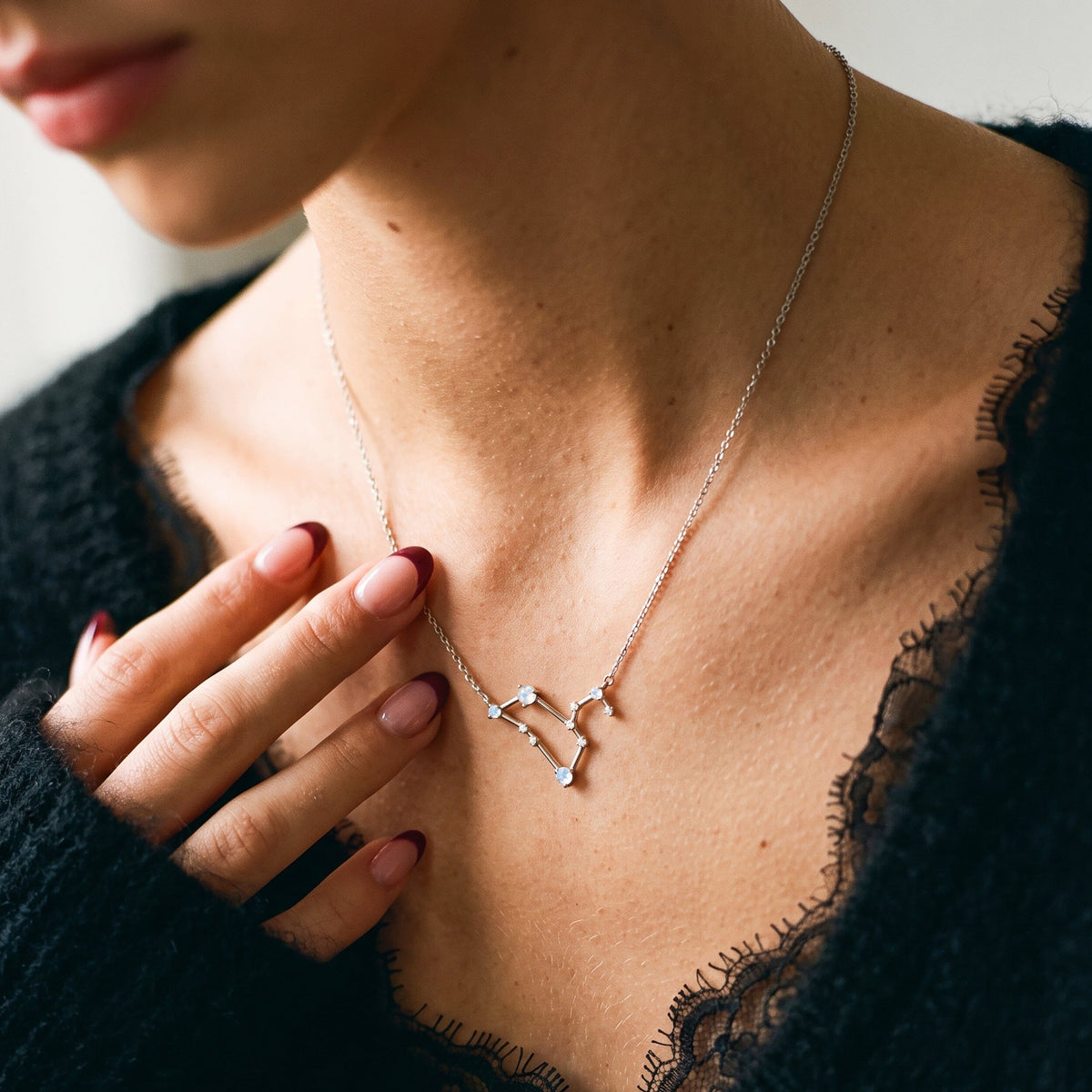 Fine Moonstone Lab Diamond Necklace - Leo Zodiac Constellation