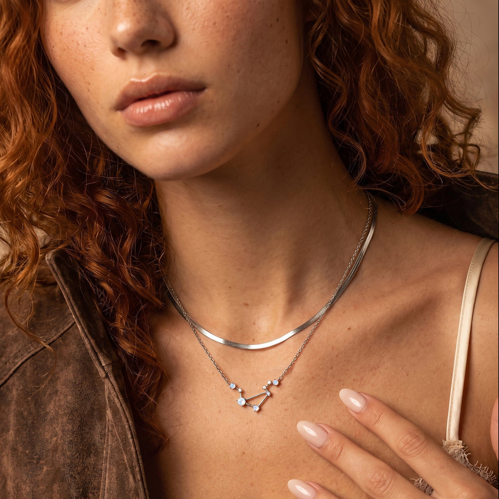Fine Moonstone Lab Diamond Necklace - Libra Zodiac Constellation