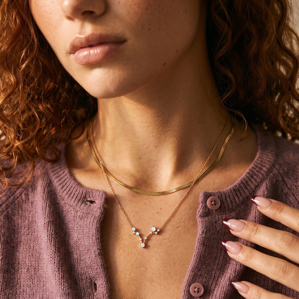 Moonstone Diamond Necklace - Pisces Zodiac Constellation