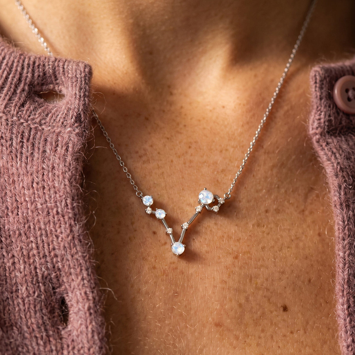 Moonstone Diamond Necklace - Pisces Zodiac Constellation