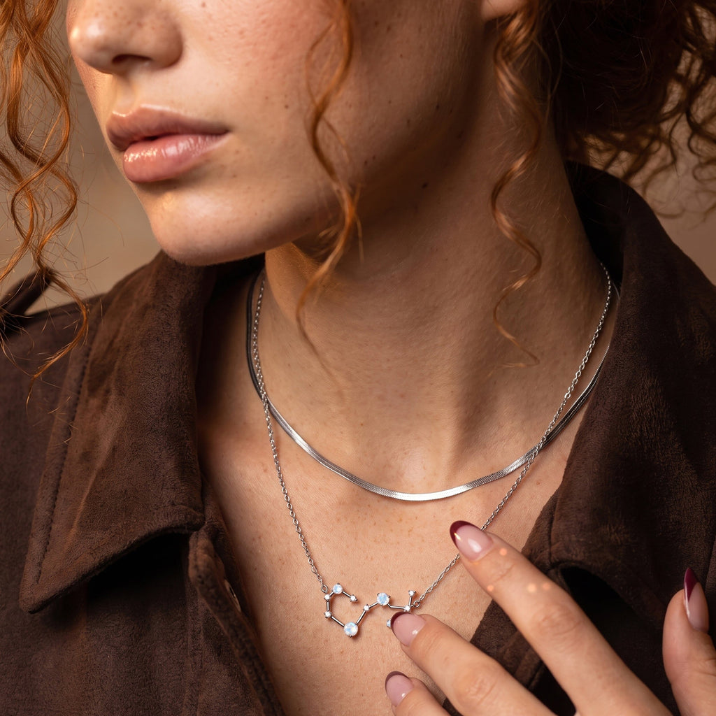 Fine Moonstone Lab Diamond Necklace - Scorpio Zodiac Constellation