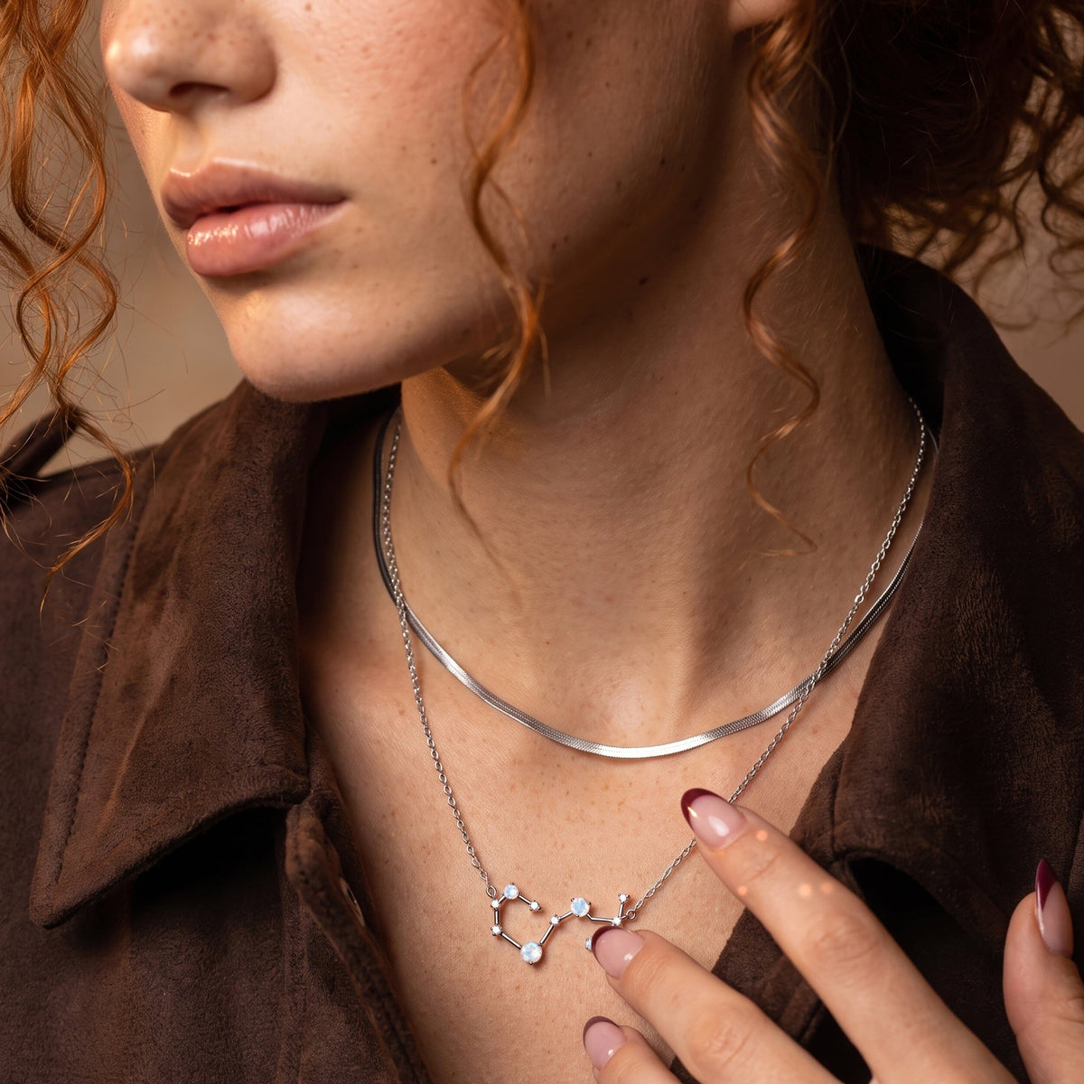 Fine Moonstone Lab Diamond Necklace - Scorpio Zodiac Constellation