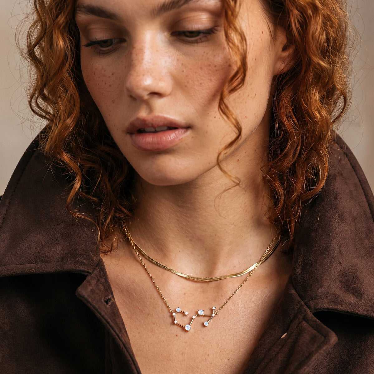 Fine Moonstone Lab Diamond Necklace - Scorpio Zodiac Constellation