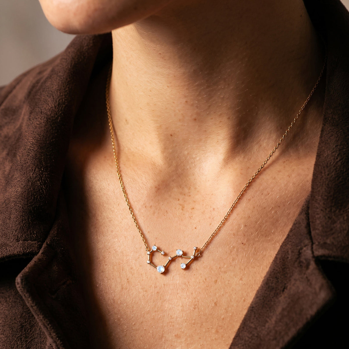 Moonstone Diamond Necklace - Scorpio Zodiac Constellation