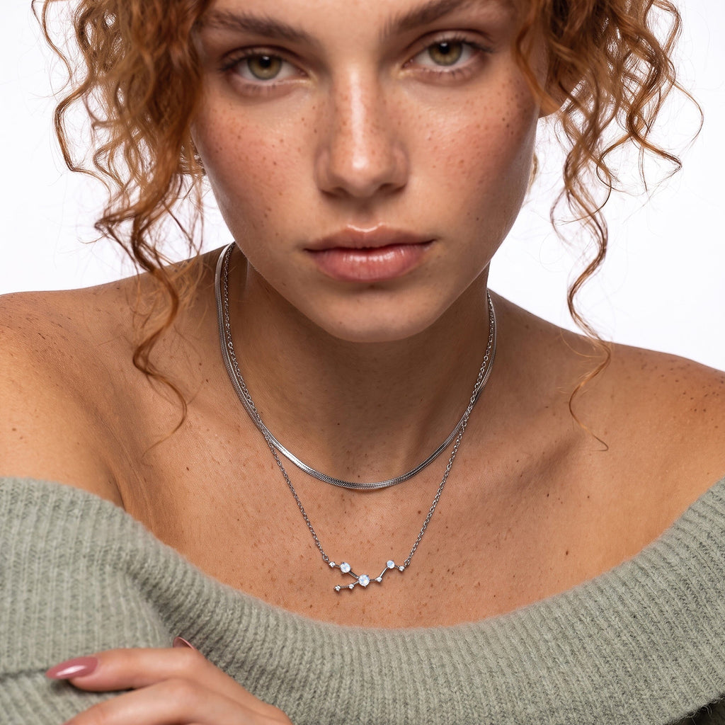 Fine Moonstone Lab Diamond Necklace - Taurus Zodiac Constellation