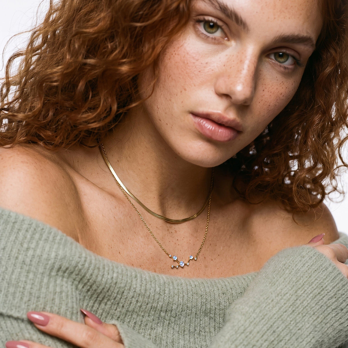 Fine Moonstone Lab Diamond Necklace - Taurus Zodiac Constellation