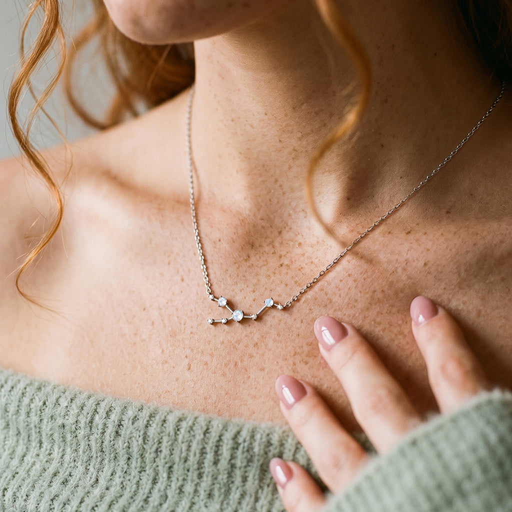 Moonstone Necklace - Taurus Zodiac Constellation