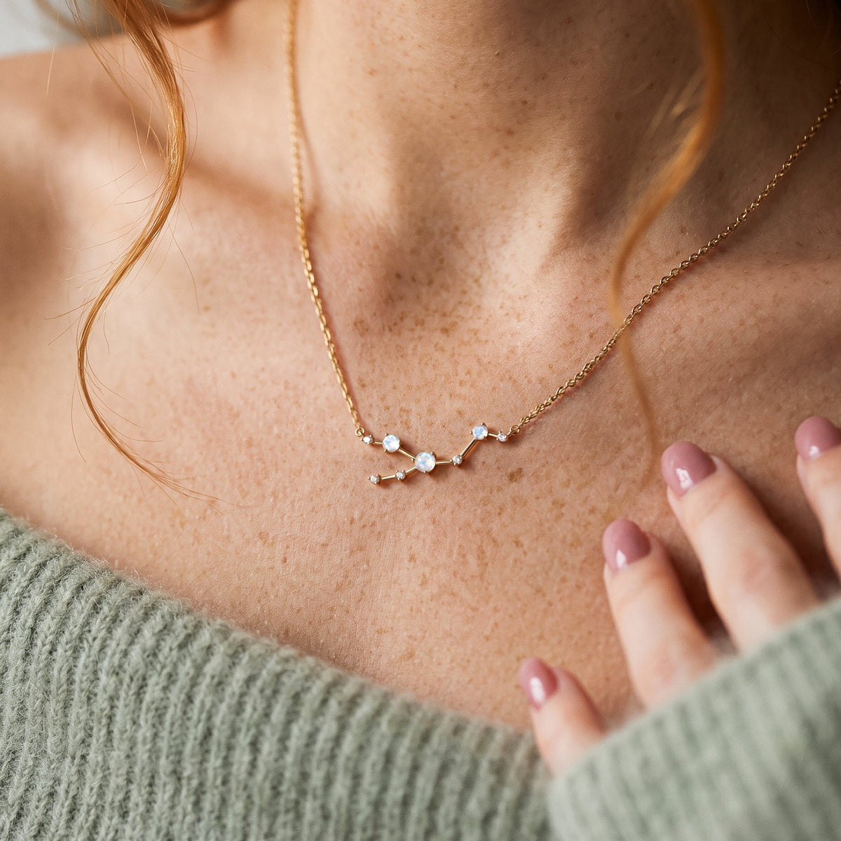 Moonstone Necklace - Taurus Zodiac Constellation