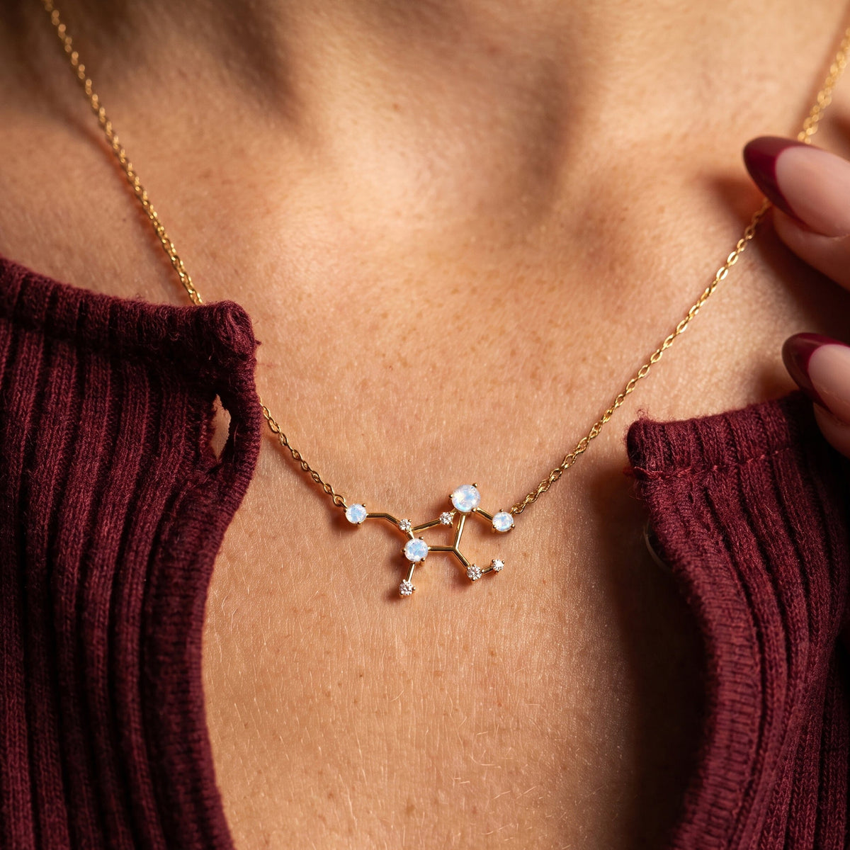 Fine Moonstone Lab Diamond Necklace - Virgo Zodiac Constellation
