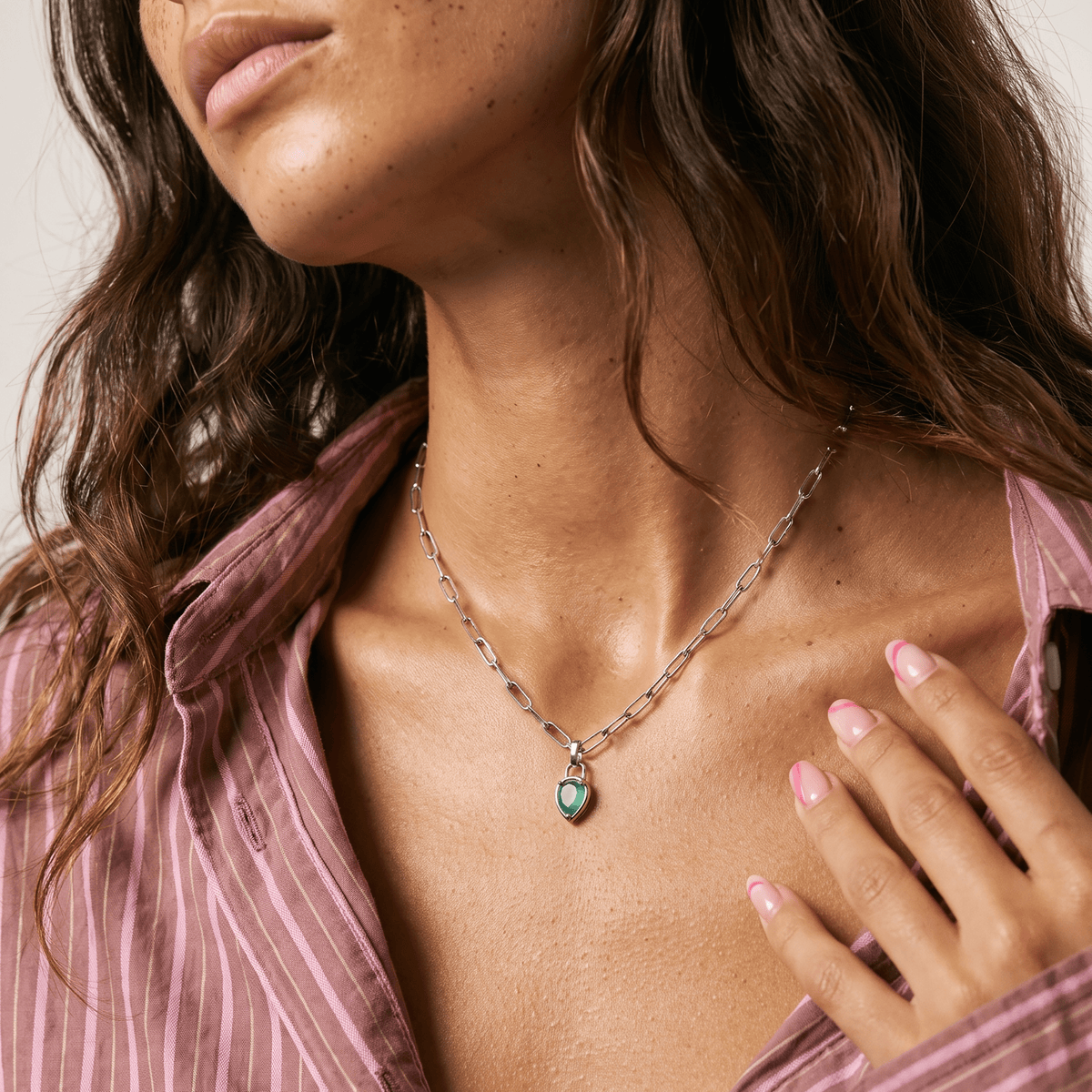 Green Onyx Talis Widelink Necklace - May Birthstone