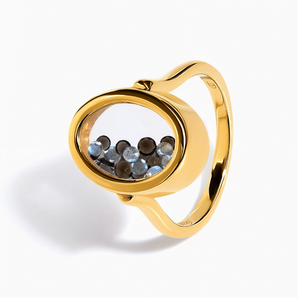 Black Obsidian Labradorite Ring - Halo of Calm