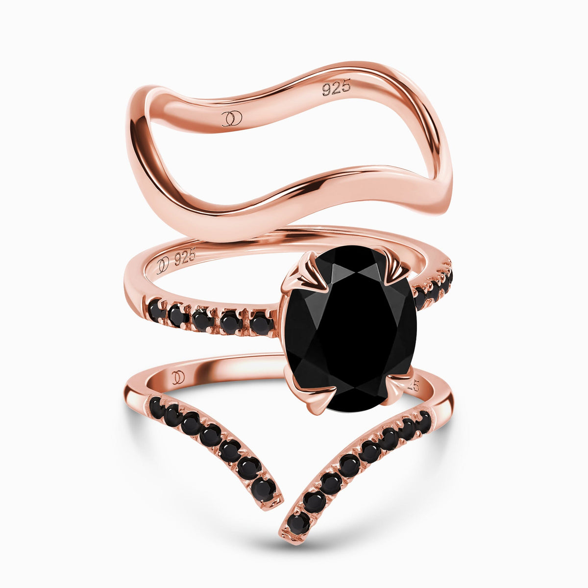 Black Obsidian Black Spinel Harlow & Infinite & Waves Rings