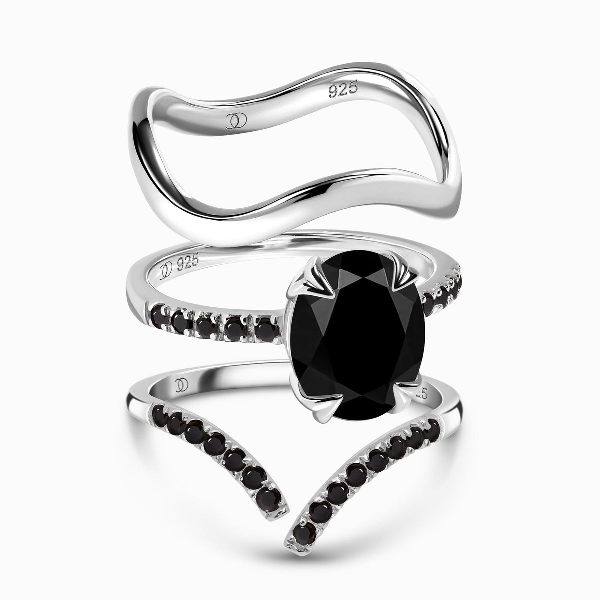 Black Obsidian Black Spinel Harlow & Infinite & Waves Rings