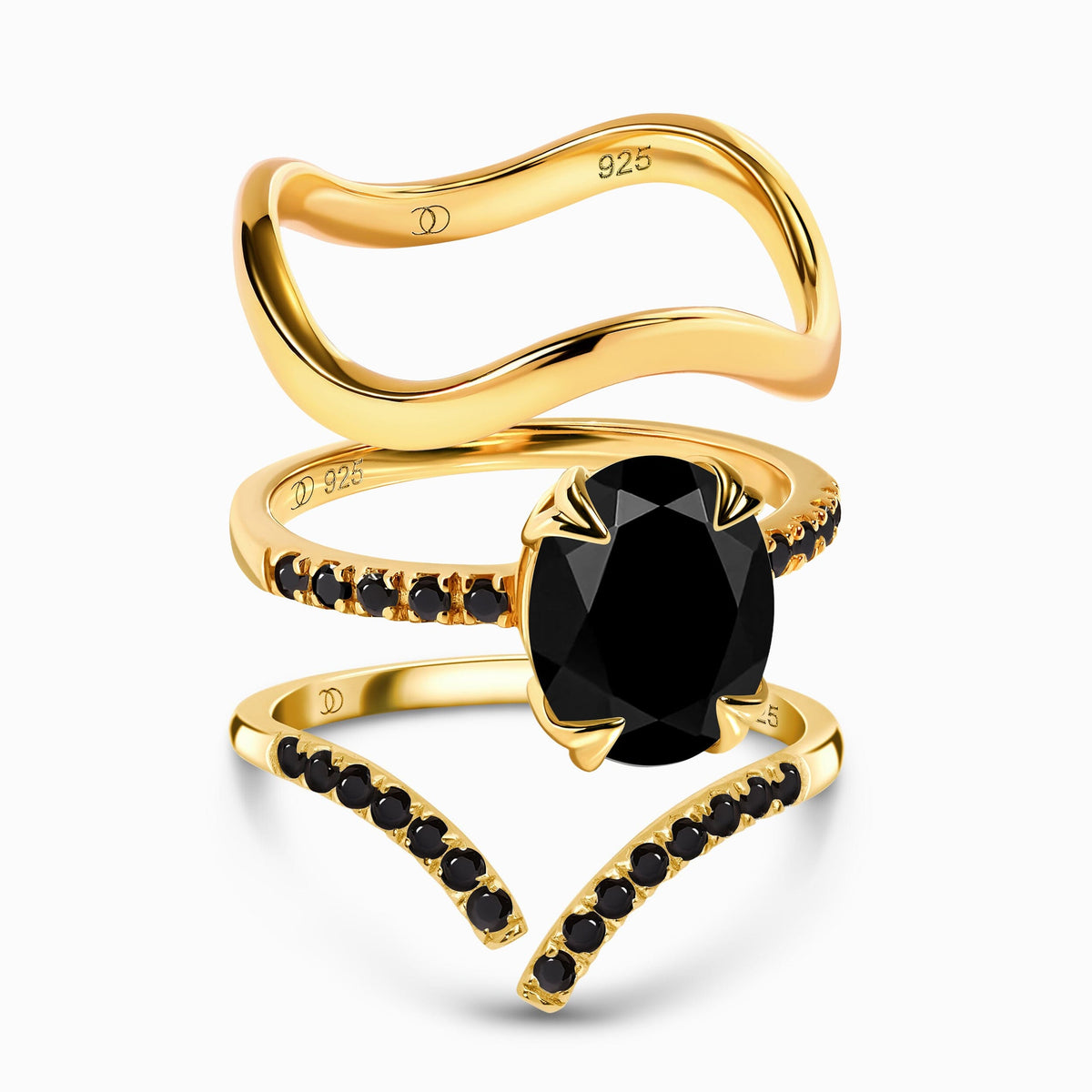 Black Obsidian Black Spinel Harlow & Infinite & Waves Rings