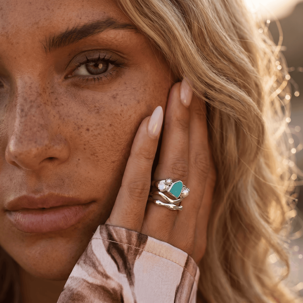 Amazonite Heirloom & Magma & Waves Rings