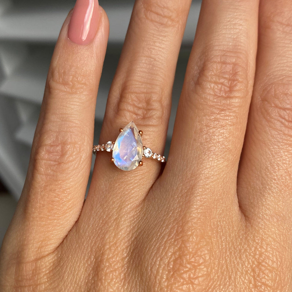 Moonstone Lab Diamond Ring - Queen Of Lustre