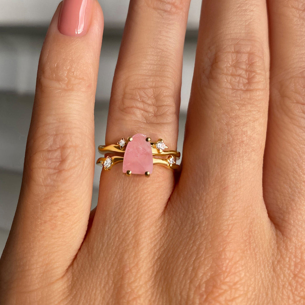 Rose Quartz Ring - Flow - Solid Gold