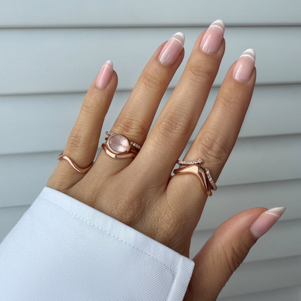 Rose Quartz Skin Touch Ring & Waves Band