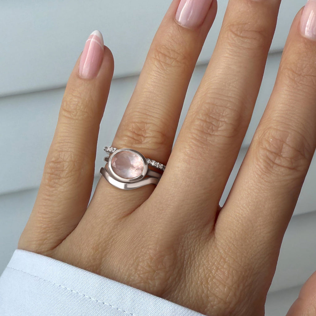 Rose Quartz Skin-Touch & Twinkling & Waves Rings
