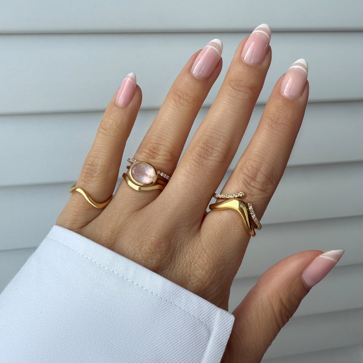 Rose Quartz Skin-Touch & Twinkling & Waves Rings