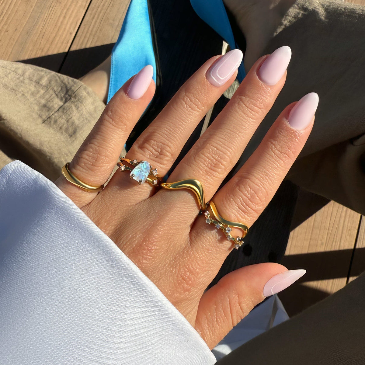 Moonstone Flow & Stardust & Waves Rings